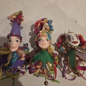 Rare Mardi Gras Christmas Ornaments Vintage Hand Painted  Carnival Masquerade